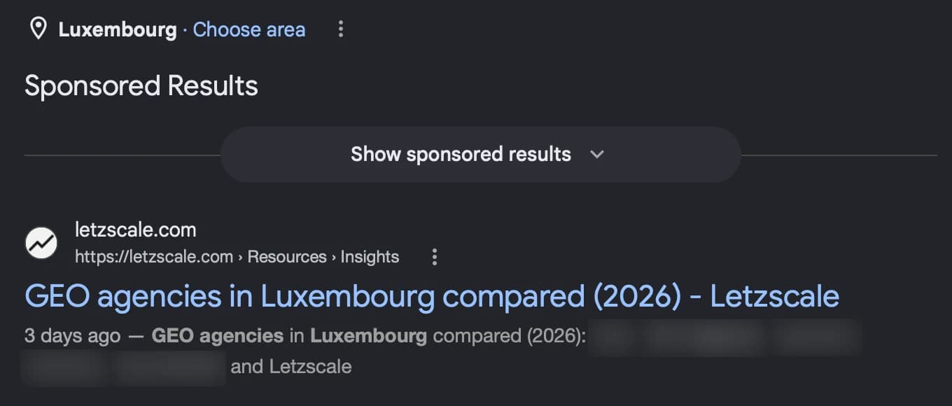 Google results on day 2 with letzscale.com as the first result